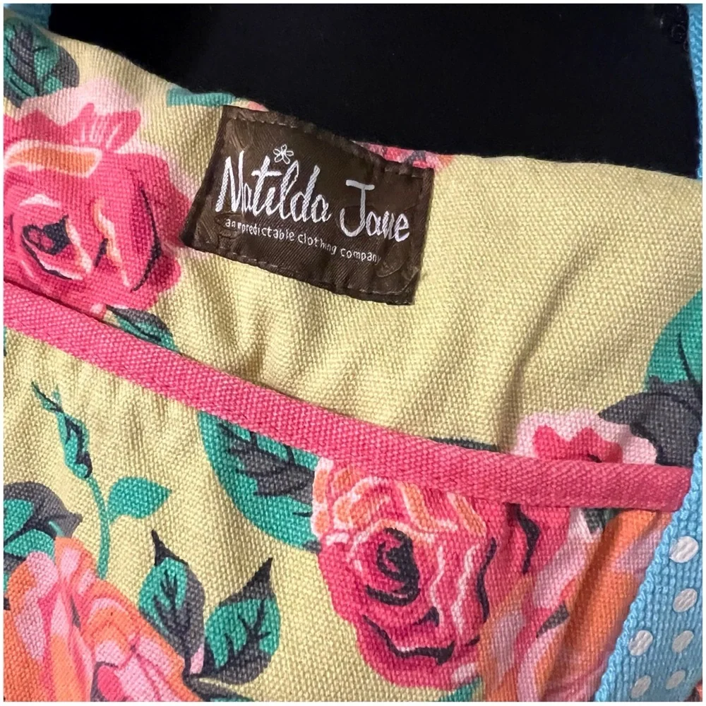 Matilda Jane Yellow Floral & Coral Stripe Tote with Teal Polka-Dot Handles